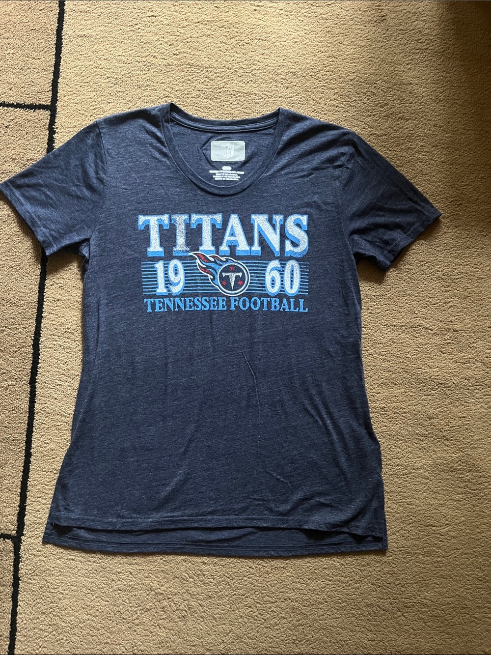 NFL Navy Tennessee Titans Graphic Tee with Light Blue and White Print